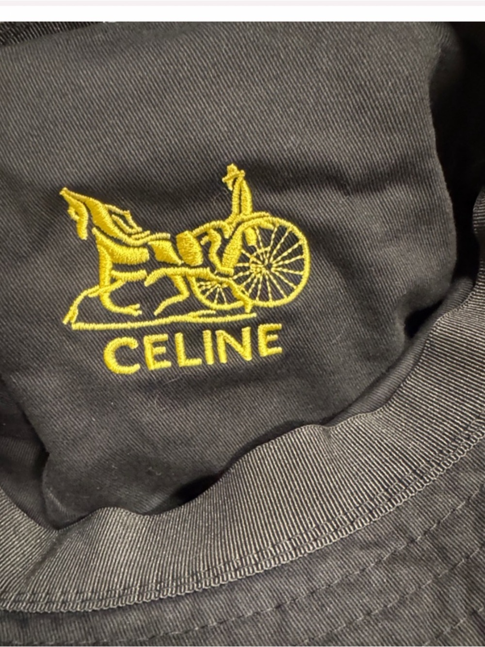 Celine Black Bucket Hat with Yellow Horse & Carriage Logo - Picture 2 of 3